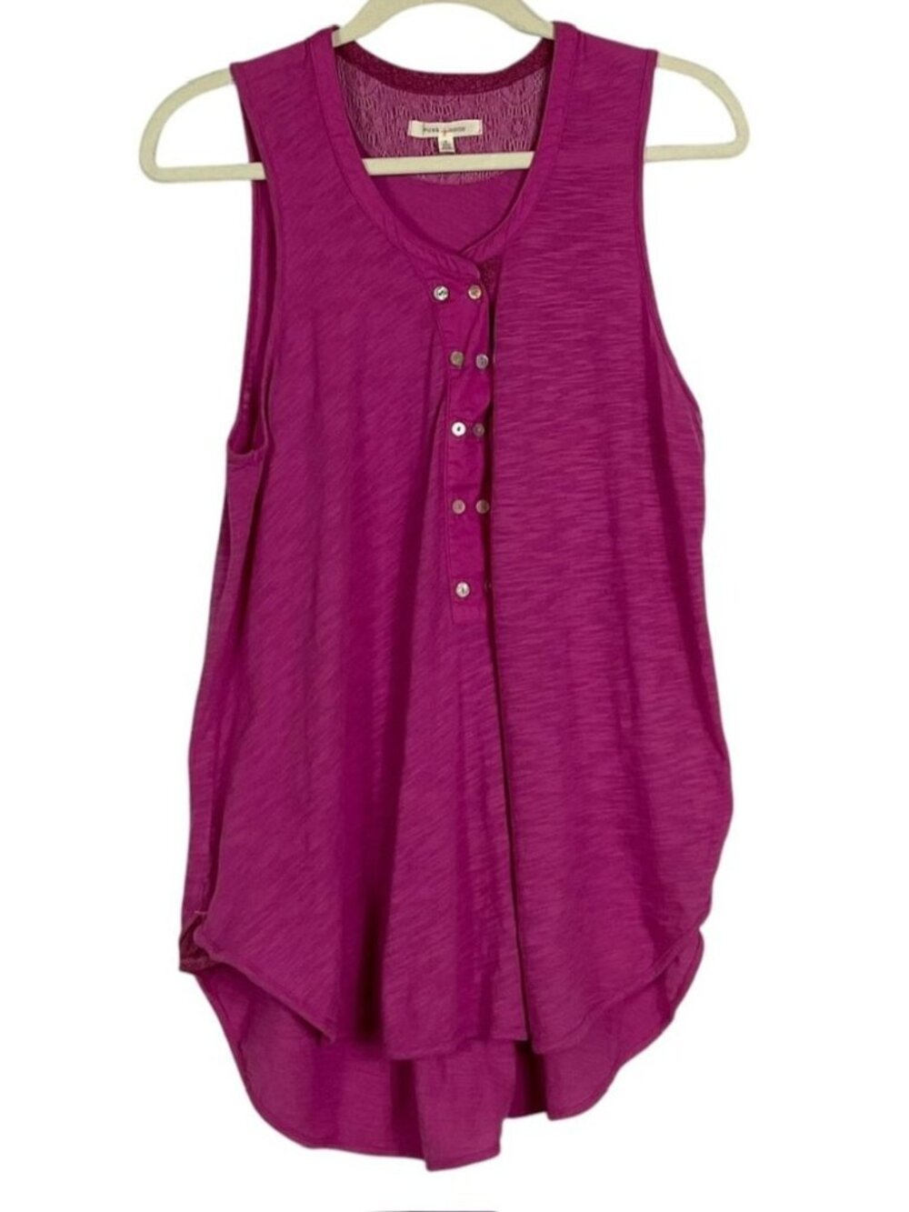 Anthropologie Pure + Good Tunic Top Medium Magenta 100% Cotton Split Hem Button